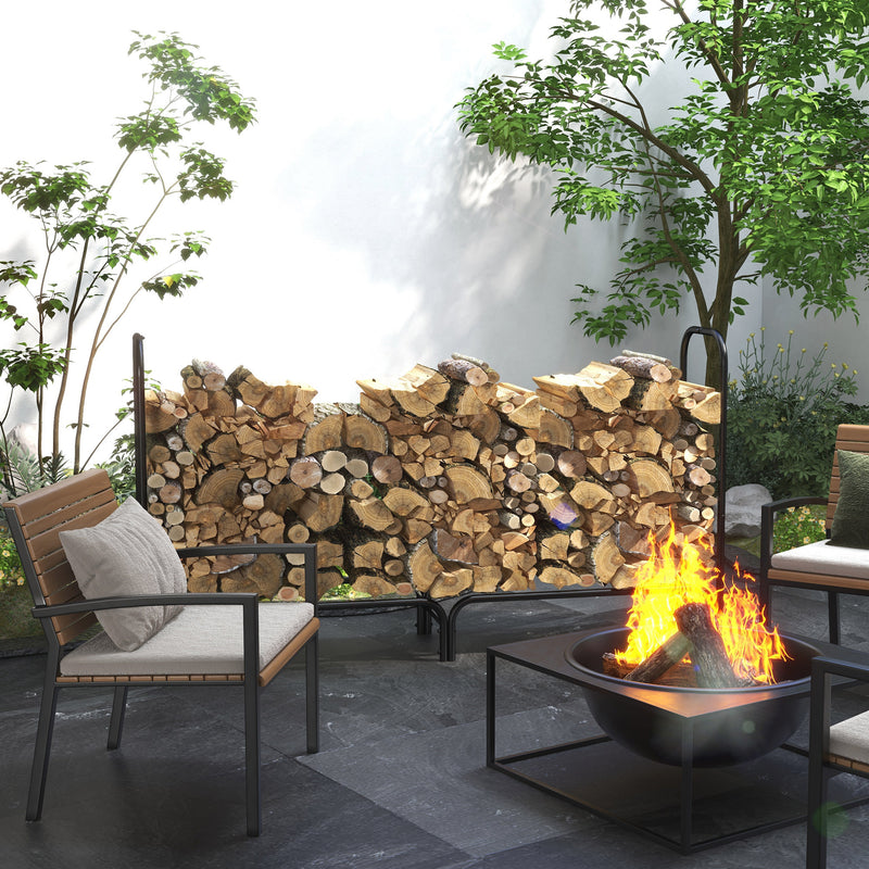 6ft Outdoor Firewood Rack with Cover, Adjustable Wood Storage Holder, Indoor Outdoor Log Rack for Fireplace, Black