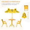 Kids Folding Picnic Table and Chair Set Pattern Outdoor Garden Patio Backyard with Removable & Height Adjustable Sun Umbrella Yellow