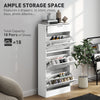 3 Flip Drawer Shoe Cabinet, Marble-Effect Narrow Shoe Storage Cabinet with Top Drawer and Adjustable Shelves, White
