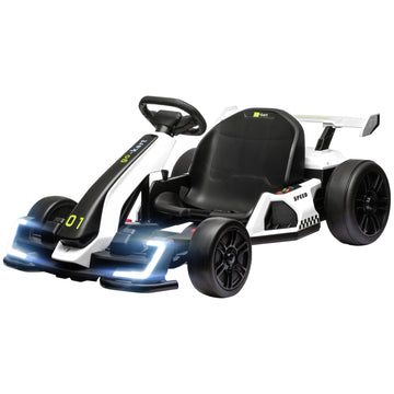 24V Electric Go Kart, Battery Powered Kids Drift Kart with Adjustable Seat, Seat Belt, Horn, Music, Light