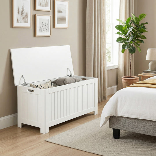 Large Storage Box Storage Trunk Cabinet Container with Lid and 2 Safety Hinges, White