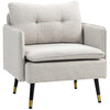 Accent Chair, Upholstered Armchair with Tufted Back Cushion and Steel Legs for Living Room, Bedroom, Cream White