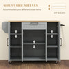 Modern Rolling Kitchen Island Cart with Drawers, Natural Wood Top, Towel Rack, Door Storage Cabinet, Grey