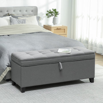 Storage Ottoman Bench, Foot Rest with Safety Hinges, 47 Inches Linen Storage Chest for Living Room, Dark Grey