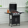 Outdoor 3 Burner Gas Grill Portable Barbecue w/ Wheels, Warming Rack, Shelves, Cabinet, Thermometer, Black