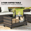 4-Piece Outdoor Wicker Patio Furniture Conversation Set, Includes Loveseat, Chairs and 2-Tier Table with Cushions, Modern Rattan Sofa Set for Backyard