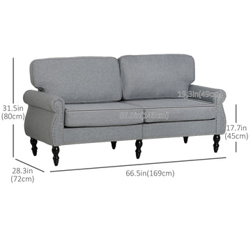 Stylish Midback Double Sofa with Sponge Padding, 2 Seater Sofa Couch, with Rubber Wood Leg