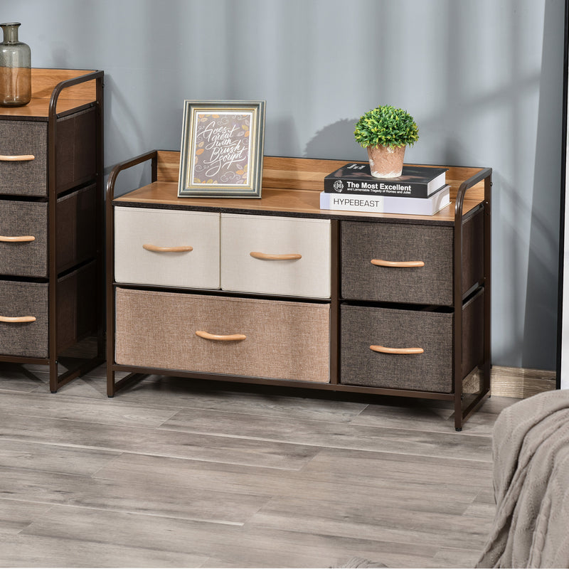 5-Bin Dresser Storage Tower Cabinet Organizer Unit, Easy Pull Fabric Bins with Metal Frame for Bedroom