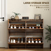 Narrow Shoe Storage Cabinet with 4 Flip Drawers, Adjustable Shelves, 16 Pair Farmhouse Shoe Cabinet, Rustic Brown
