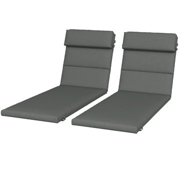 Patio Chaise Lounge Chair Cushions Replacement Sun Lounger Pads with Headrest and Ties, Set of 2, Grey