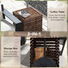 2-in-1 Outdoor Umbrella Base Storage Box Wooden Patio Side Table, Brown