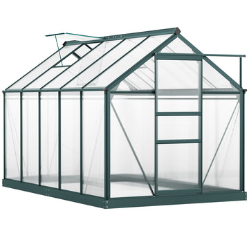 6' x 10' x 6.6' Polycarbonate Greenhouse, Walk-In Green House Kit Garden, Plants Grow, Galvanized Sheet Aluminum Frame with Rain Gutter, Vents and Sliding Door