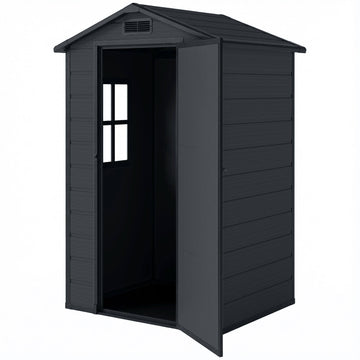 4' x 3' Plastic Garden Shed with Floor, Outdoor Small Shed with Lockable Door, Window and Vent, Dark Grey