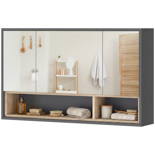 Wall Mounted Bathroom Medicine Cabinet with Mirror and Shelves, Grey