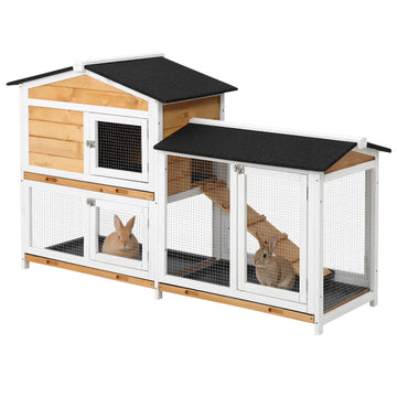 2-tier Wood Rabbit Hutch Backyard Bunny Cage Small Animal House w/ Ramp and Outdoor Run, Yellow