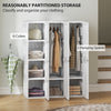 Portable Wardrobe, Foldable Plastic Closet with 8 Compartments, 2 Hanging Rods and Magnetic Clear Doors, White