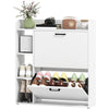 Shoe Cabinet with 2 Flip Drawers, 3 Side Compartments, Adjustable Shelves, 8-12 Pairs for Entryway Hallway, White