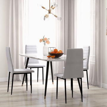High Back Dining Chairs, Modern Upholstered Linen Fabric Accent Chairs with Metal Legs for Kitchen, Set of 4, White