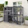 Outdoor Wooden Catio with 4 Tier Main House, Ramp, Platforms, Asphalt Roof, Ramps, Sliding Door, Window, Grey