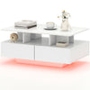 Coffee Table with RGB LED Lights, Modern Living Room Table with 4 Drawers, Open Shelf, Remote Control, High Gloss White