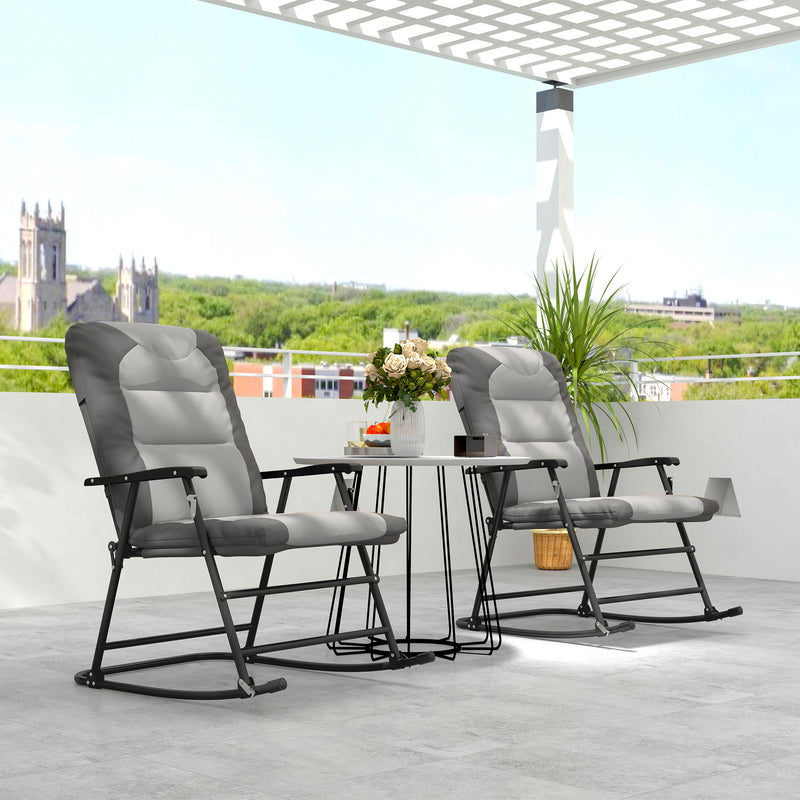 Folding Rocking Chair Set of 2 Padded Rockers with Armrest, Light Grey