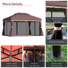 10 x 13ft Aluminum Frame Gazebo Canopy Double Tier Garden Shelter with Netting and Curtains, Coffee