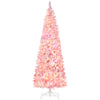 7.5 Foot Prelit Snow Flocked Artificial Christmas Tree with Pencil Shape, 700 Pine Realistic Branches, Warm White LED lights, Auto Open, Pink and White