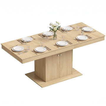 Folding Dining Table Extendable Kitchen Table Storage Cabinet Adjustable Shelf 6-8 People Natural