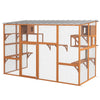Cat Catio, Large Outdoor Cat Enclosure with 2 Condos, Jumping Platforms, Waterproof Roof, Orange