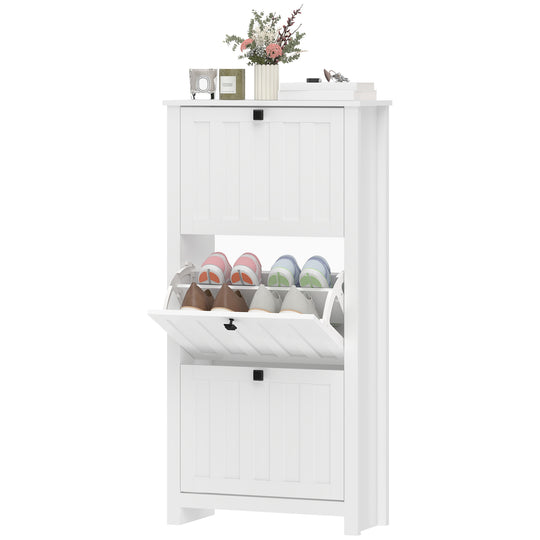 Slim Shoe Cabinet with 3 Flip Drawers, Shoe Storage Cabinet with Adjustable Shelves for Entryway, Holds 12 Pairs, White