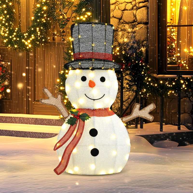 Light Up Snowman Yard Decoration, Lighted Snowman Christmas Decoration for Indoor and Outdoor, White