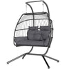 Double Wicker Egg Swing Chair with Stand, Foldable Hanging Egg Chair with UV Resistant Cushion, Headrest