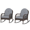 2 Pieces Wicker Rocking Patio Chairs, Indoor Outdoor Rocking Chair Set with Cushions and Armrests for Porch, Grey