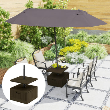 Patio Umbrella Weighted Base with Table Tray, Heavy Duty Umbrella Base with Wheels Handles, Brown