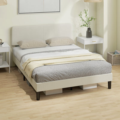 Queen Size Bed Frame with Adjustable Upholstered Headboard Platform Bed Frame Wood Slat Support Noise Free Light Grey