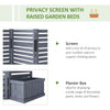 Outdoor Privacy Screen Wood Privacy Panel with 4 Planter Boxes, Raised Bed with 3 Panels, Drainage Holes, Grey