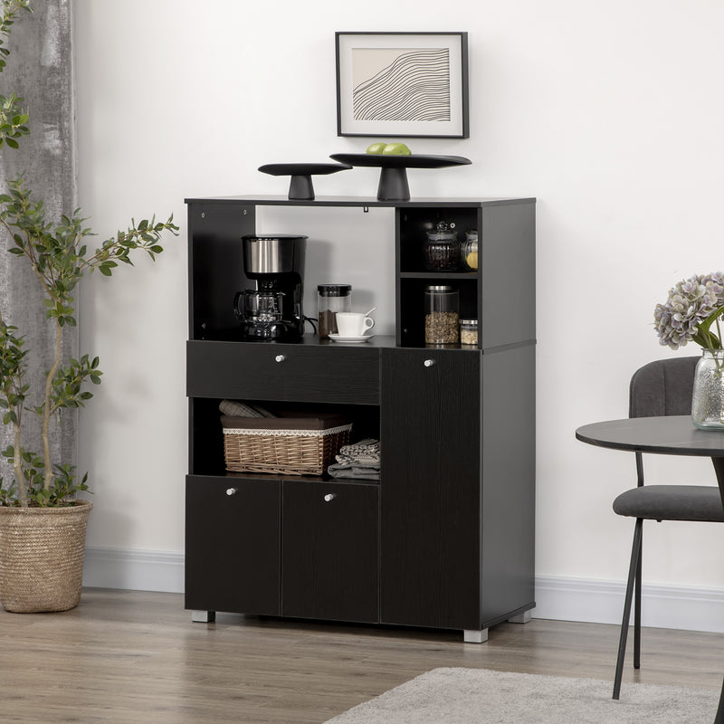 Compact Kitchen Pantry Buffet Server Hutch Storage Cabinet  with Microwave Oven Stand Drawer and Shelves, Black