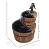 2-Tier Wooden Barrel Water Fountain with Electric Pump Cascading Feature Outdoor Indoor Decoration