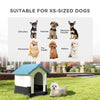 Outside Dog Kennel House with Windows, Base Support, for Garden Patio, Miniature Dogs, 64.5 x 57 x 66cm, Blue