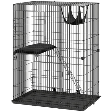 2-Tier Cat Cage Indoor, Detachable Metal Wire Kennel with Hammock, Platform, Tray and Cushion for 1-2 Kittens