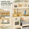 Wooden Play Kitchen Set for Kids with Real Lights & Sounds, 12PCs Accessories, Gift for Boys & Girls, Ages 3-6, Cream