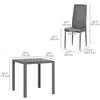 3-Piece Rectangular Glass Kitchen Table and Chairs with Metal Frame and Faux Leather Upholstery for Dining Room, Grey