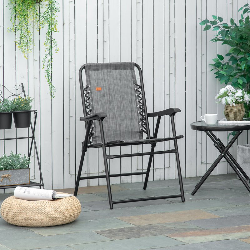 Outdoor Folding Chair, Bungee Sling Foldable Patio Dining Chair with Armrests, Folding Lawn Chair for Camping, Garden, Pool, Beach, Backyard, Grey