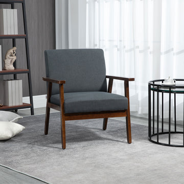 Modern Accent Chairs with Cushioned Seat, Upholstered Linen-Feel Armchair for Bedroom, Living Room, Dark Gray