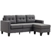 L-shaped Sofa, 3 Seater Couch with Ottoman, Corner Sofa with Thick Padded Cushion and Wood Legs, Dark Grey