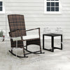 3 Piece Rocking Bistro Set, Wicker Patio Furniture with 3-Level Reclining High Back Rocking Chair and Glass Table, White