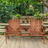 Garden Bench for 2 Persons with Middle Table and Umbrella Hole, 2-Seater Outdoor Wooden Bench with Slat Design, Orange