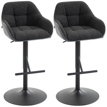 Bar Stools Set of 2, Swivel Counter Height Barstools with Back, Footrest, Armrests, Adjustable Height, Black