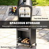 Outdoor Wood Fired Pizza Oven with Side Shelves and Open Cabinet, Pizza Maker on Wheels with Thermometer, Stone, Peel