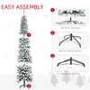 7ft Snow-Flocked Artificial Christmas Tree, Slim Pencil Xmas Tree with 490 Realistic Branches, Metal Base, Green
